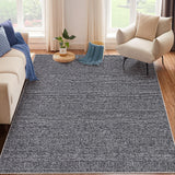 Garvee 10x13 Area Washable Rug, Solid Soft Low Pile Non-Slip Stain Resistant Carpet for Living Room Bedroom Dining Room Black - Black