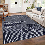 Garvee Washable Rug 8x10 Area Rugs for Living Room, Abstract Rug for Bedroom, Soft Rainbow Non Slip Throw Rugs With Rubber Back, Low Pile Stain Resistant Boho Geometric Carpet for Dining Room, Blue - Blue