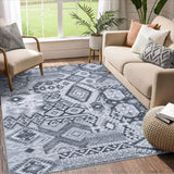Garvee Washable Rug 5x7 Boho Tribal Area Rug Large Vintage Patchwork Rug for Living Room Ultra-Thin Colorful Rugs for Bedroom Floral Printed Carpet Oriental Distressed Low Pile Rug Aesthetic Rug Grey - Gray