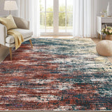 Garvee Washable Rug 9x12 Area Rug for Living Room, Non Slip Abstract Rug for Bedroom, Ultra Soft Area Rug, Low Pile Soft Contemporary Indoor Floor Carpet Cover, Red/Multi - Red Multi