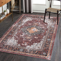 Garvee Area Rugs 4x6 Rug Washable Rugs Oriental Distressed Carpet Throw Rugs Washable Rug for Living Room Rug Vintage Area Rug for Bedroom Low Pile Office Rug Medallion Floor Cover Red