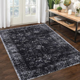 Garvee Washable Rug 5x7 Living Room Rug Non Slip Washable Rug Low Pile Vintage Area Rug Non Shedding Indoor Soft Floor Carpet for Bedroom Nursery High Traffic Area, Black - Black
