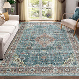 Garvee Area Rug Living Room Rugs 8x10 Rug Oriental Vintage Floor Cover Soft Non Slip Bedroom Rug Traditional Distressed Carpet Mat Foldable Thin Accent Rug Boho Rug for Dining Room, Green - Green