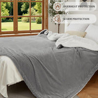 Garvee Heated Blanket Queen Size with Dual Control, Waffle Electric Blankets with ETL Certified, Soft Flannel Heating Blanket, 4 Heating Levels, 10 Hours Auto Off, Grey, 84"x90"