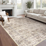 Garvee Area Rugs 5x7, Machine Washable Rugs for Living Room, Non-Slip Vintage Retro Rug, Low Pile Lightweight Chenille Print Rug for Bedroom Dining Room Home Office (Beige) - Beige