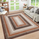 Garvee Bordered Brown/Rust 6x9 Machine Washable Area Rug Braided Rug for Living Room Modern Braid Printed Large Bedroom Rug Non Slip Dining Room Throw Rug Farmhouse Accent Carpet for Home Decor - Brown/Rust