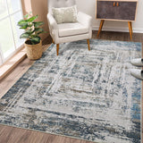Garvee Area Rug 5x7 Abstract Distressed Blue/Brown Multi Print Non-Slip Washable Rug Bedroom Thin Rug Colorful Overdyed Mat Kitchen Rug Contemporary Carpet Living Room Area Rug - Blue
