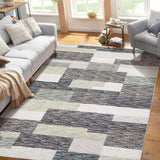 Garvee Machine Washable Living Room Rugs Grey Green 8x10 Non-Slip Modern Geometric Floor Carpet, Stain-Resistant Low Pile Throw Rug, Contemporary Accent Rug for Kitchen, Office, Gray Green - Gray Green