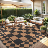 Garvee 8' x 10' Easy Jute Indoor Outdoor Area Rug, Washable Non-Slip Low-Pile Checkerboard Rug for Living Room, Bedroom, Dining Room & Patio, Black & Brown - Black & Brown