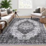 Garvee Washable Rugs 9'x12' Vintage Medallion Non Slip Large Area Rug Grey for Living Room Bedroom Office - Gray
