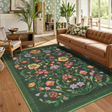 Garvee Washable Rug 5x7 Area Rugs Protea Floral Soft Boho Non Slip Rubber Back Forest Green - Green
