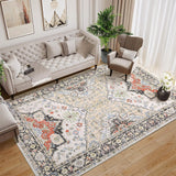 Garvee Washable Area Rug 10x13 Large Washable Rugs Floral Rug Vintage Area Rug Non-Slip Rug Non-Shedding Stain Resistant Washable Floral Carpet for Dining Room Nursery Home Office Indoor Decor - Red