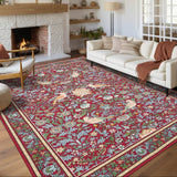 Garvee Vintage Bird Washable Rugs Red 9x12 Rug for Living Room Floral Bedroom Rug Modern Large Area Rug Non Slip Throw Rugs Soft Low Pile Stain Resistant Carpet for Dorm Dining Room Dorm - Red