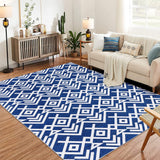 Garvee Geometric Moroccan 9x12 Area Rug | Washable Non-Slip Stain Resistant & Ultra-Thin Low Pile | Farmhouse Accent Rug for Living Room, Bedroom, Dining Room - Blue