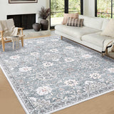 Garvee Washable Rugs 8x10 Rug for Living Room Bedroom Office Nursery Boho Vintage Area Rug Distressed Oriental Rug Low Pile Neutral Soft Rug Non Slip Farmhouse Floor Cover Dusty Blue - Dusty Blue