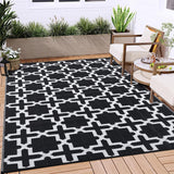 Garvee Outdoor Black & White 5x8 Rug, Waterproof Reversible Plastic Straw Geometric Carpet for Camping, RV, Backyard, Deck, Patio - Black & White