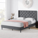 Garvee Full Size Upholstered Bed Frame with Wingback, Diamond Tufted Headboard, Wooden Slats, Easy Assembly, Noise-Free, Dark Gray - Gray