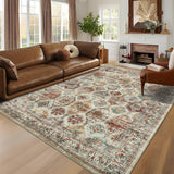 Garvee Persian Colorful 10x13 Large Area Rug Non Slip Living Room Rug, Machine Washable Floor Carpet, Low Pile Foldable Soft Rug, Vintage Distressed Printed Rug for High Traffic Areas in Bedroom - Colorful