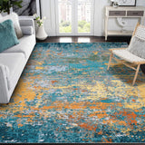 Garvee 9x12 Modern Abstract Accent Rug Non Slip Stain Resistant Washable Low Pile Indoor Floor Cover Multi Color - Golden Blue