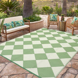 Garvee Outdoor Rug 10x14 Large Plastic Straw Rug Waterproof Reversible Portable Camping Rug Green Diamond for Patio Porch Balcony - Green Beige
