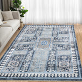 Garvee Large Washable 9x12 Area Rugs Non Slip Rug Low Pile Rug Floor Carpet Distressed Printed Area Rug Soft Area Rug for Living Room Bedroom Dinning Room Kitchen Indoor Blue - Blue