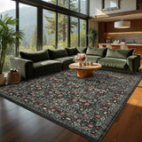 Garvee Washable 8x10 Area Rug Vintage Floral Brown Non-Slip Low Pile Stain Resistant Soft Large Carpet for Living Room Bedroom Dining Room Kitchen - Brown