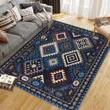 Garvee Washable Modern Area Rug Geometry Style Bohemian Rustic Geometric 9'x12' Blue for Bedroom Kitchen Living Room - Blue