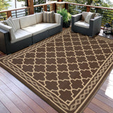 Garvee Outdoor Rug 10x14 Waterproof Reversible Patio Rug Non Slip Foldable Plastic Straw Carpet Brown Trellis for Deck Porch RV Camping, Peony Brown - Peony Brown