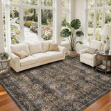 Garvee Floral 10x13 Bedroom Rugs Washable Distressed Non Slip Non Shedding Area Rug Yellow Taupe - Yellow Taupe