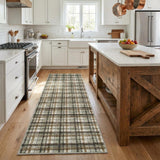 Garvee 2x8 Green & Coffee Plaid Runner Rug Washable Non-Slip Low Pile Kitchen Hallway Carpet, Soft Farmhouse Runner for Entryway Bedroom Bathroom - Green & Coffee