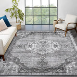 Garvee Vintage Medallion Area Rug 8x10 Washable Low Pile Non Slip Grey Retro Accent for Living Room Bedroom Dining Table Home Office - Gray