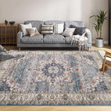 Garvee Area Rug 3x5 Bohemian Accent Rug Floral Print Hallway Mats Washable Rug for Living Room Bedroom Rug Non Slip Kitchen Rug Indoor Door Mat for Room Decor - Dusty Teal & Ivory