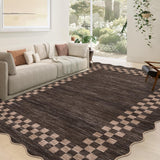 Garvee Bordered Brown 6x9 Area Rug Large Living Room Modern Border Throw Rug with Rubber Backing Stain Resistant Dining Room Throw Carpet Washable Scalloped Rug for Bedroom Home Decor Office - Brown