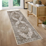 Garvee Washable Runner Rug 2x6 Vintage Non Slip Kitchen Floral Oriental Indoor Entryway Soft Brown - Brown