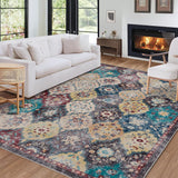Garvee Area Rug 8x10,Rugs for Living Room & Bedroom,Bohemian Washable Rug with TPR Gripper,Recycled Polyester Low-Pile Pet & Kid Safe(Colorful) - Colorful