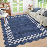 Garvee Bordered Dark Blue 5x7 Washable Rug for Living Room Large Bedroom Scalloped Rug Non Slip Stain Resistant Modern Border Throw Carpet Soft Boho Rug for Dining Room Nursery Home Office - Dark Blue