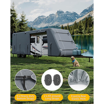 Garvee Travel Trailer RV Cover 7-Layer Heavy-Duty Camper Cover 24'-27' with Windproof Straps & Tire Covers, Waterproof, UV Resistant