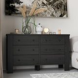 Garvee Dresser for Bedroom with 6 Drawers, Wood Drawer Dresser with Metal Handle, Chest of Drawers for Bedroom, Living Room, Hallway, Home Office, Black - Black
