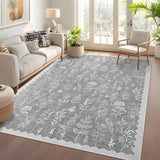 Garvee Washable 8x10 Area Rugs Scalloped Floral Non-Slip Stain Resistant Large Neutral Grey for Living Room Bedroom Dining Table - Gray