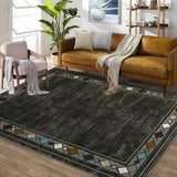 Garvee Washable Area Rug 5x7 Modern Bordered Area Rug for Living Room Bedroom Geometric Border Accent Rug Non-Slip Stain Resistant Floor Cover Throw Carpet for Home Decor, Brown - Brown