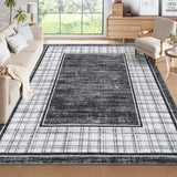 Garvee Washable Rugs for Living Room 9x12 Grey Ultra Soft Non-Slip Checkered Rug - Gray