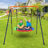 Garvee Kids Saucer Swing Set + Heavy-Duty Metal Frame + Adjustable Ropes + Durable Polymer Seat + Non-Slip Surface + 440lbs Load + Backyard, Playground