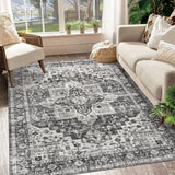 Garvee Machine Washable Area Rug 5x7 Vintage Distressed Area Rug for Living Room Bedroom Traditional Medallion Floral Non-Slip Stain Resistant Accent Rug Carpet for Home Decoration, Blue - Blue