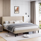 Garvee Full Bed Frame, Platform Bed Frame with Upholstered Wingback Headboard, Heavy-Duty Frame Support, Noise-Free, Easy Assembly, No Box Spring Needed, Beige - Beige