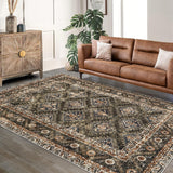 Garvee 9'x12' Washable Area Rugs, Vintage Boho Low Pile Non-Slip Carpet for Living Room, Office, Kids Room, Brown - Camel