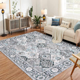 Garvee Moroccan Trellis Area Rug 4x6 Washable Vintage Floral Print Rugs, Boho Non Slip Indoor Carpet for Entryway Living Room Kitchen Bedroom Laundry Room, Grey Green - Gray Green