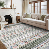 Garvee Large Area Rug 10x13 Washable Rug for Living Room Rustic Floral Area Rug Non Slip Stain Resistant Bedroom Carpet Soft Dining Room Boho Throw Rug Farmhouse Carpet for Home Office, Ivory - Green/Ivory