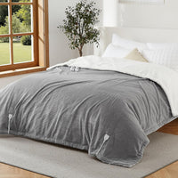 Garvee Electric Heated Blanket King Size with Dual Controllers, Fast Heating Throw with 4 Adjustable Heat Levels, Soft Waffle Embossed, Machine Washable, 90"x100" Grey