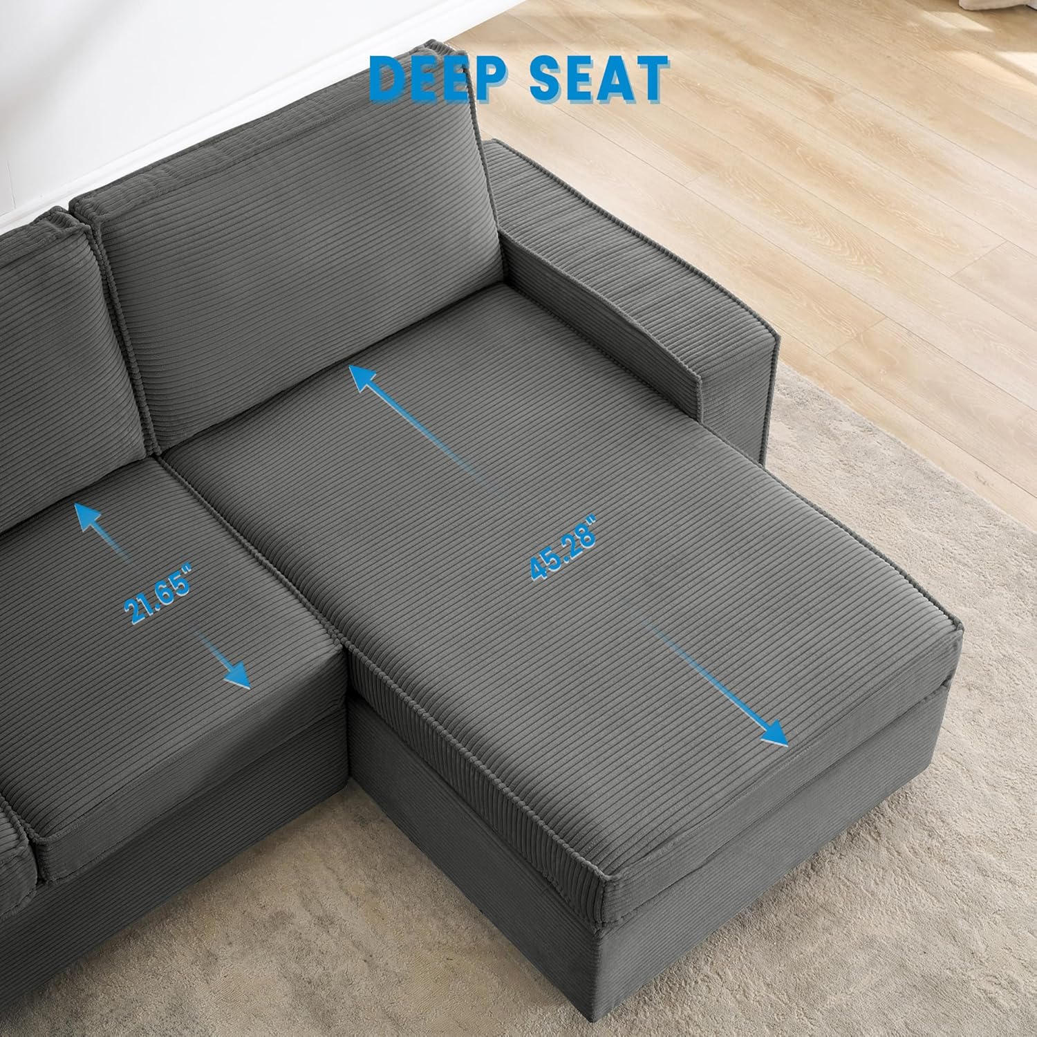 Garvee 95" Modern Kids L-Shaped Modular Sectional Sofa Deep Seated Comfy Cloud Couch with Chaise, Gray