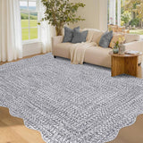 Garvee Imitation Braided Collection-Print Scalloped Area Rug 5x7 Washable Rug Non Slip Rubber Backing Farmhouse Floor Cover Ultra-Thin Foldable Carpet Bedroom Living Room - Light Gray